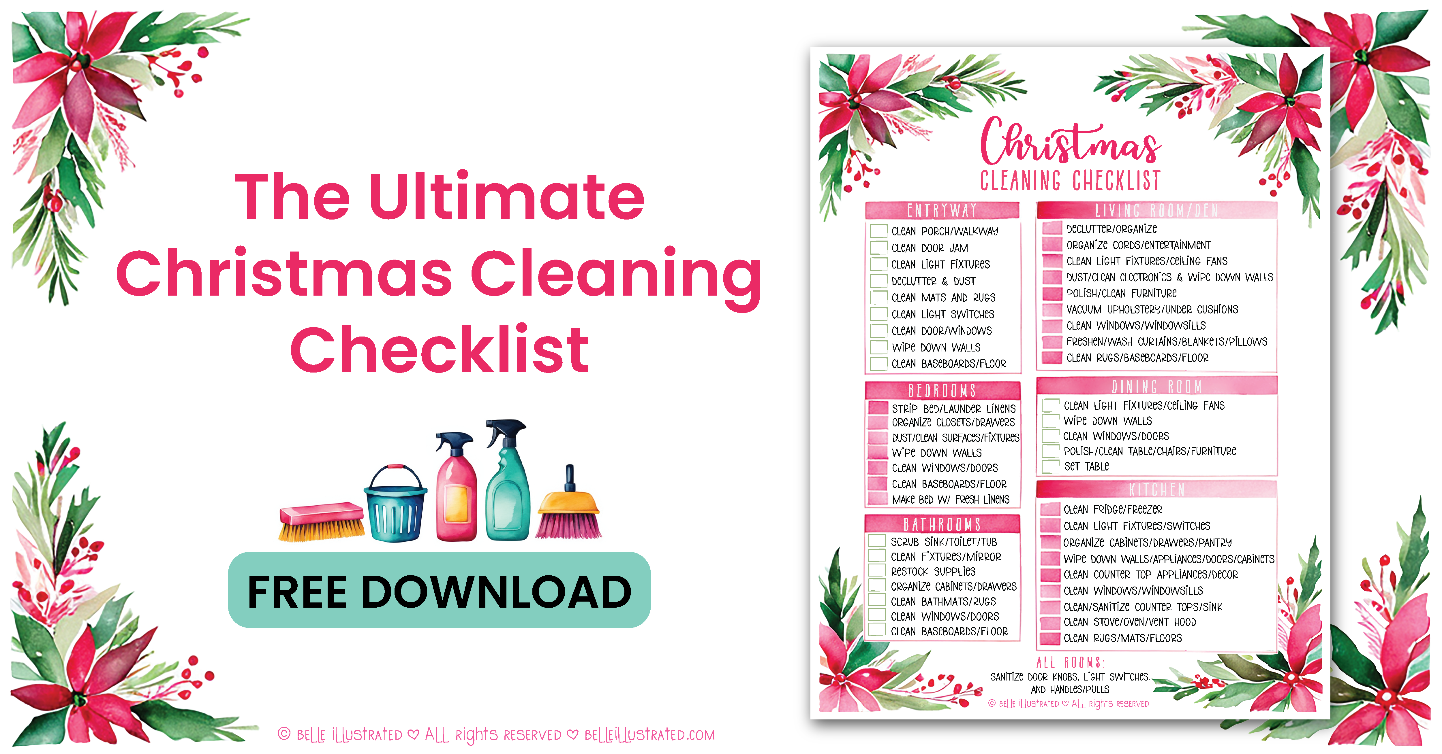 Image featuring cleaning tools and a printable cleaning checklist